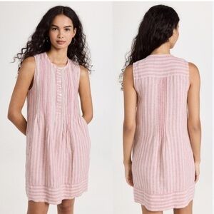 Faherty Pink Cinque Terre Striped Sleeveless Isha Linen Dress Large